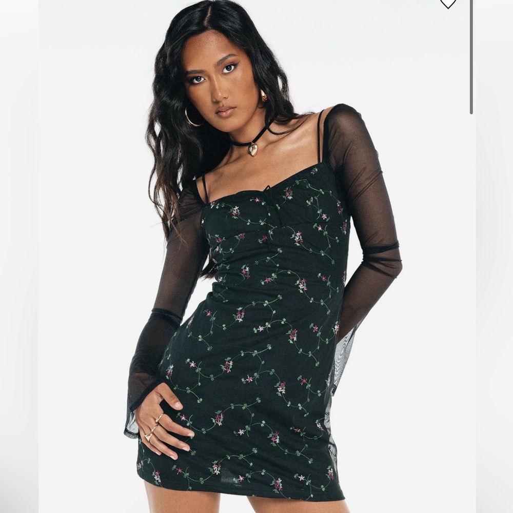 Princess Polly quinny Long Sleeve Mini Dress Black
